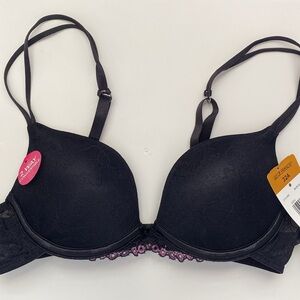 Vintage 1990s Lily of France Sz 32A Padded Push Up Bra Solid Black NWT